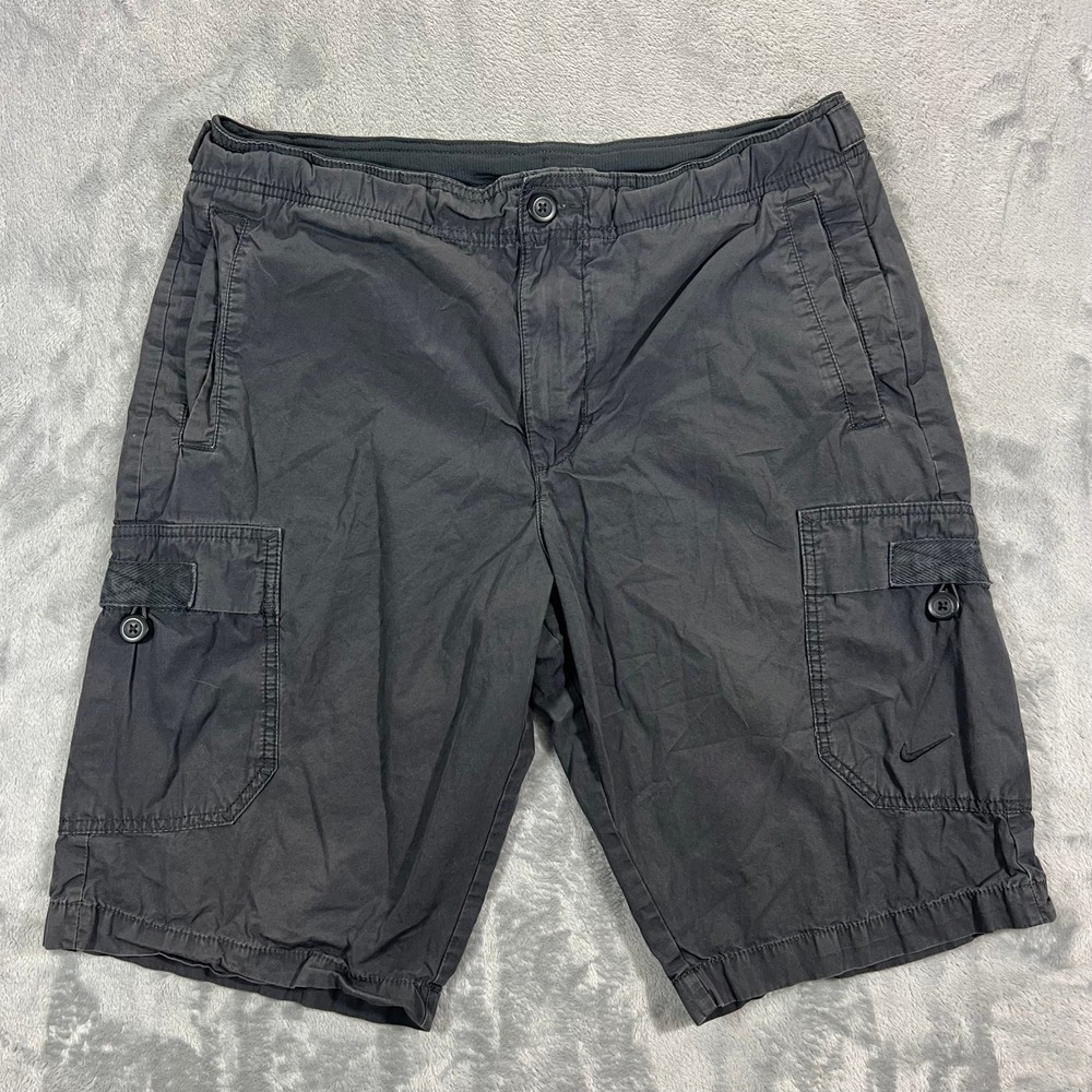 NIKE The Athletic Dept Cargo Shorts Mens Medium Dark Grey Utility Holes Faded